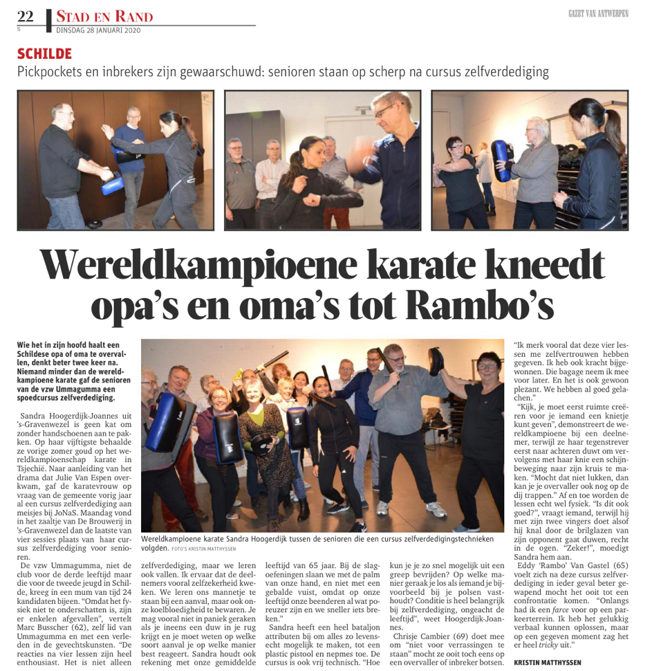 SANDO in de media Gazet van Antwerpen senioren zelfverdediging